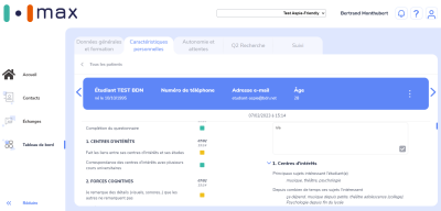 Capture d'écran du site Max - Onglet caractéristiques personnelles