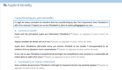 Extrait de la Trame d'entretien d'expression des besoins - Caractéristiques personnelles