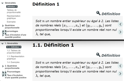 Capture d'écran d'un cours avec deux habillages différents