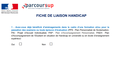 Fiche de liaison handicap de ParcourSup