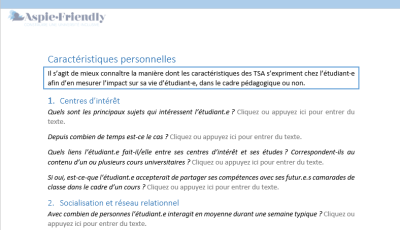 Extrait de la Trame d'entretien d'expression des besoins - Caractéristiques personnelles